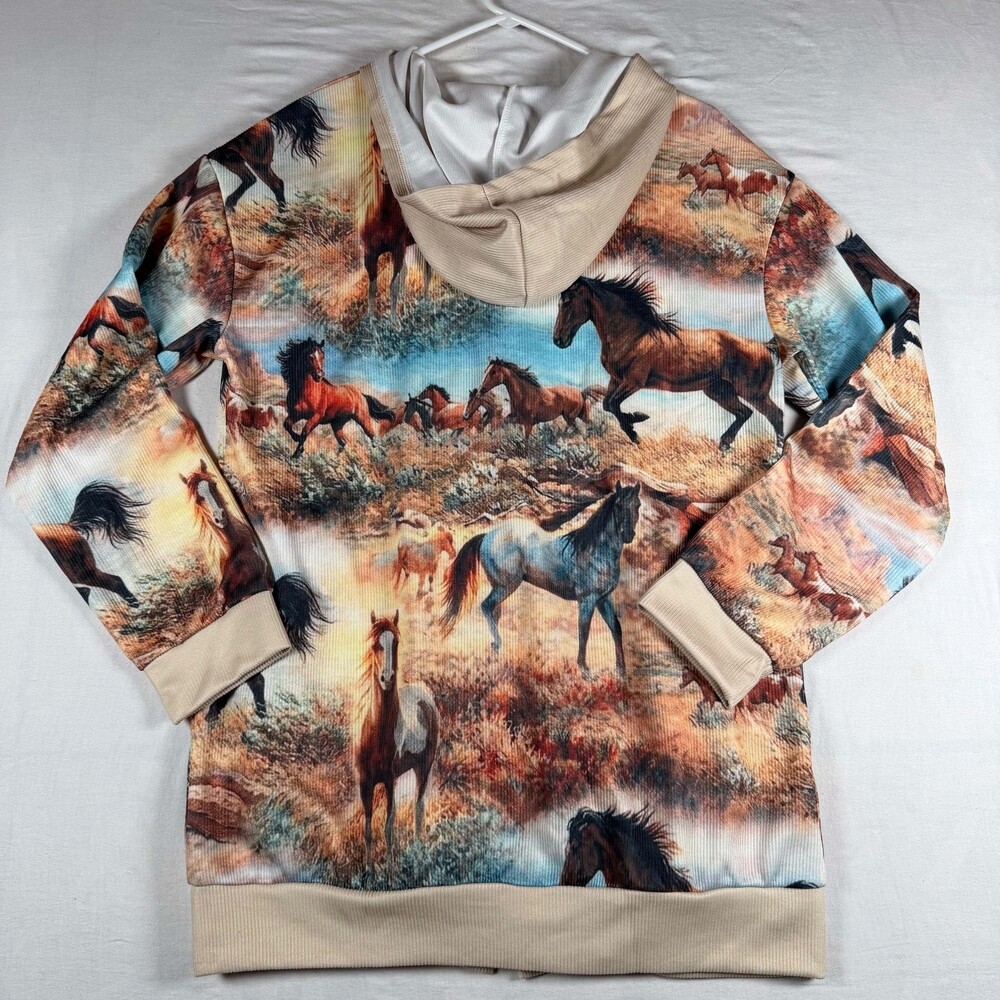 Wild Horses All-Over Print Hooded Button-Down Cardigan Jacket - Picture 3 of 6